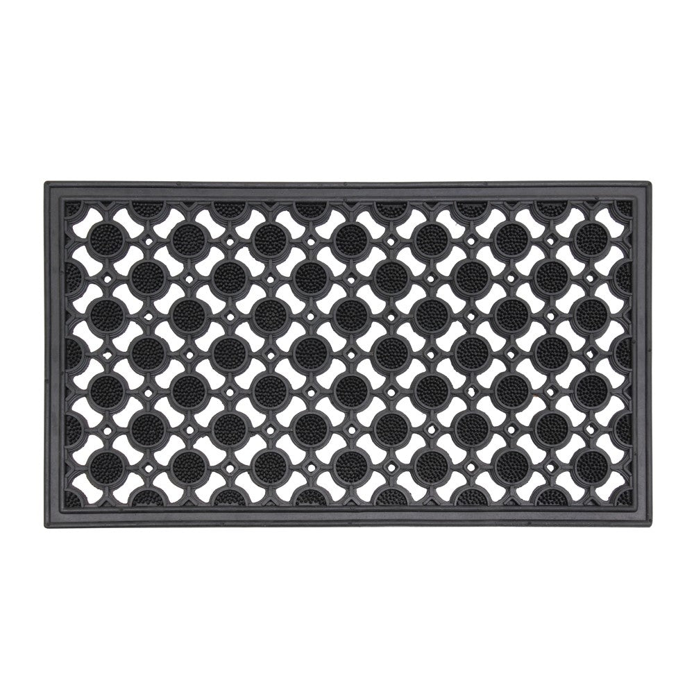 JVL Elipses Black Rubber Door Mat Circle Design 40 x 70cm