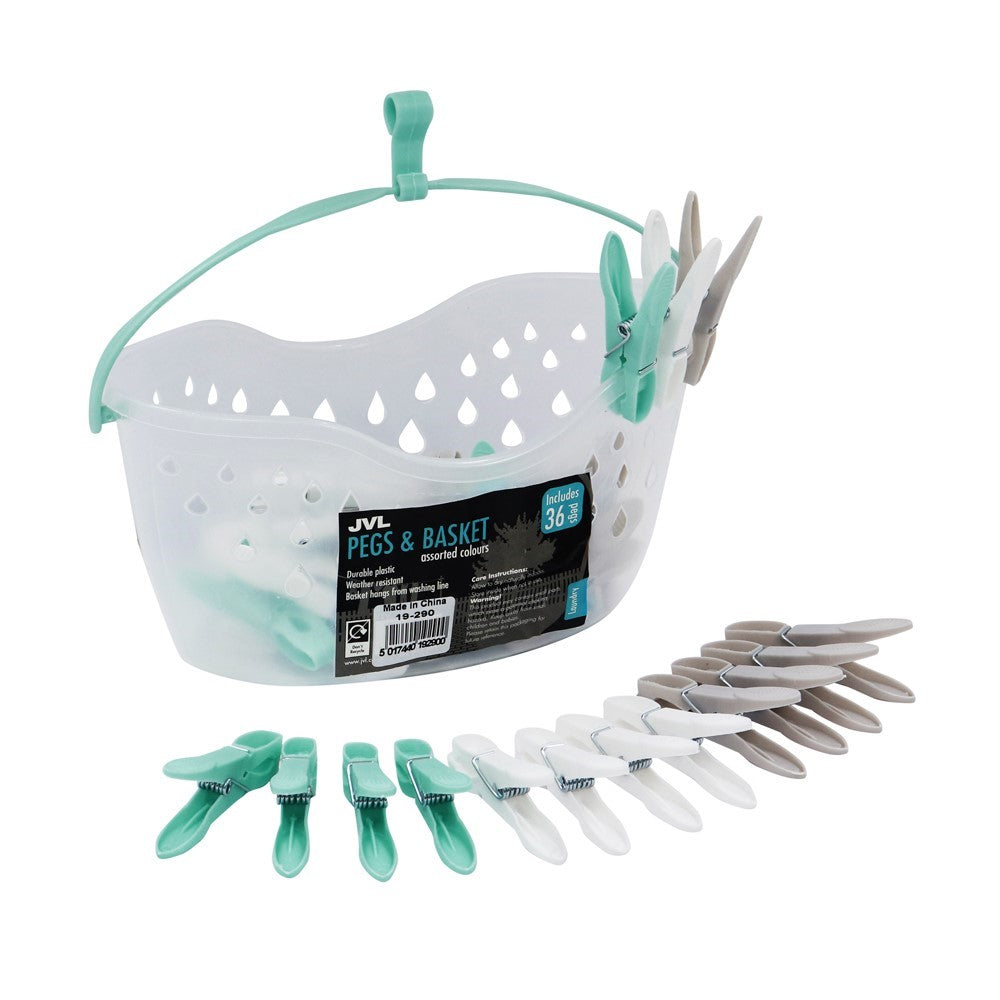 JVL Peg Basket with 36 Plastic Pegs
