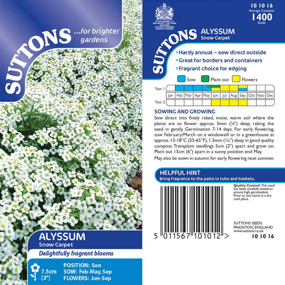 Suttons Alyssum Snow Carpet Seeds