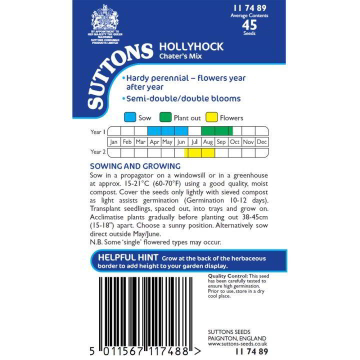 Suttons Hollyhock Chater's Mix Seeds