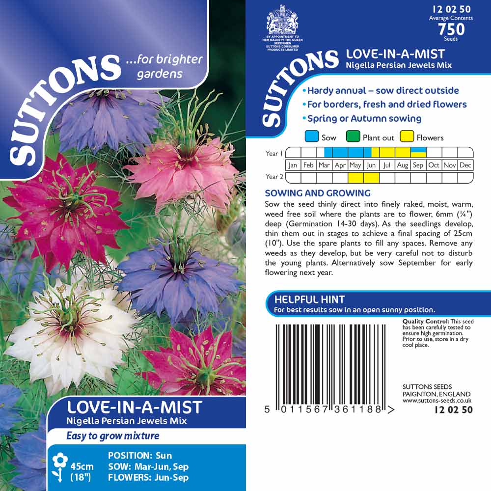 Suttons Love in a Mist Nigella Persian Jewels Seeds
