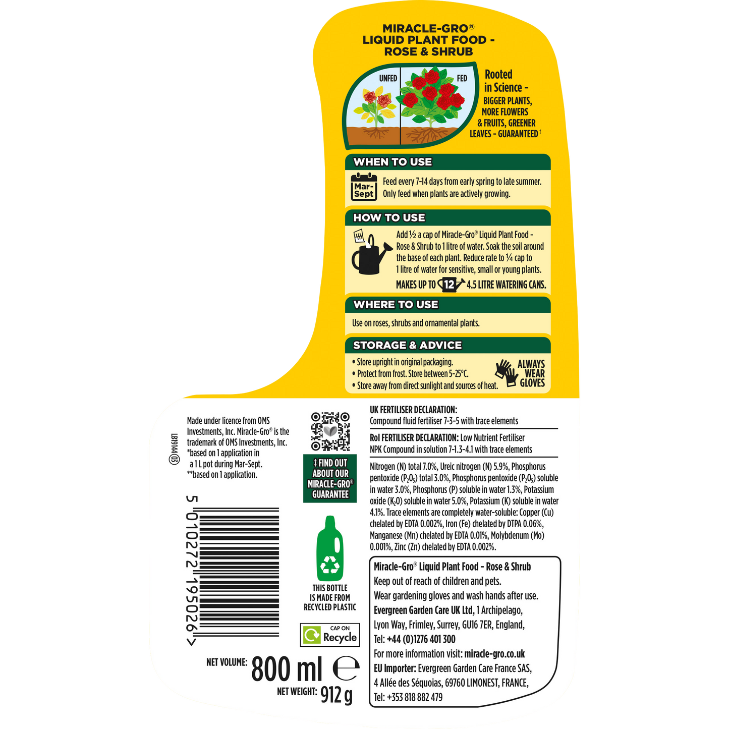 Miracle Gro Rose & Shrub Concentrated Liquid Plant Food 800ml