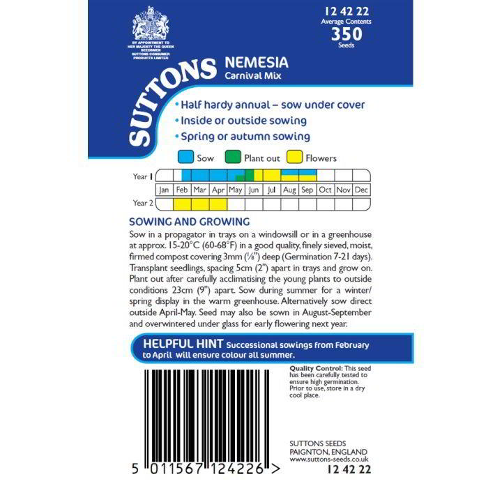 Suttons Nemesia Carnival Mix Seeds