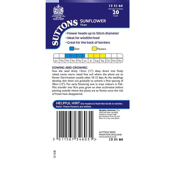 Suttons Sunflower Titan Seeds