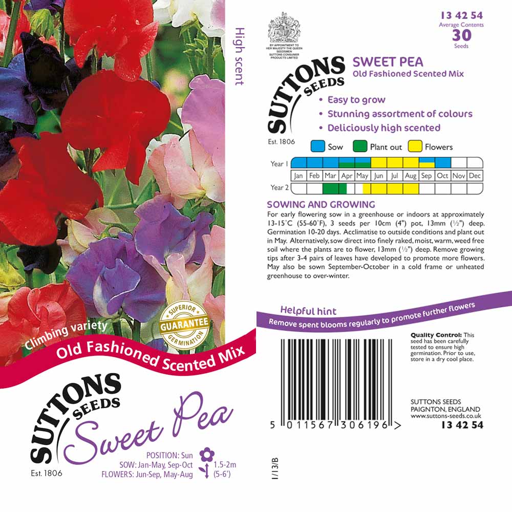 Suttons Sweet Pea Old Fashioned Scented Mix Seeds