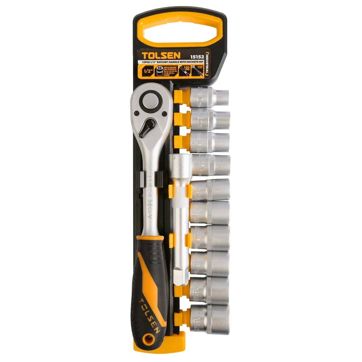 Tolsen 15152 12 Piece 1/2" Ratchet Handle with Socket Set