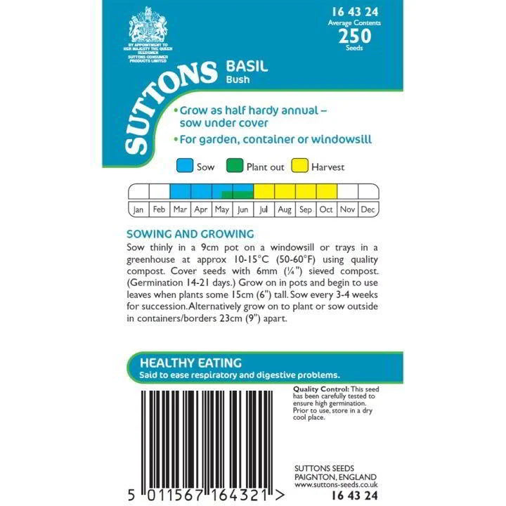 Suttons Herbs Basil Bush Seeds