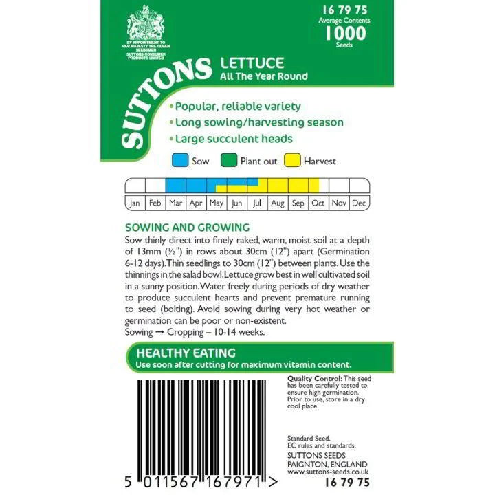Suttons Lettuce All The Year Round Seeds