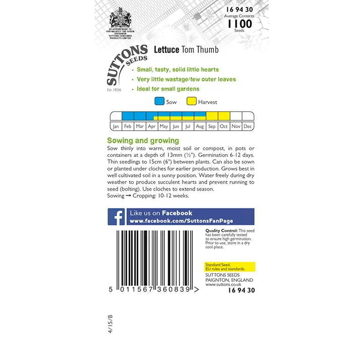 Suttons Lettuce Tom Thumb Seeds