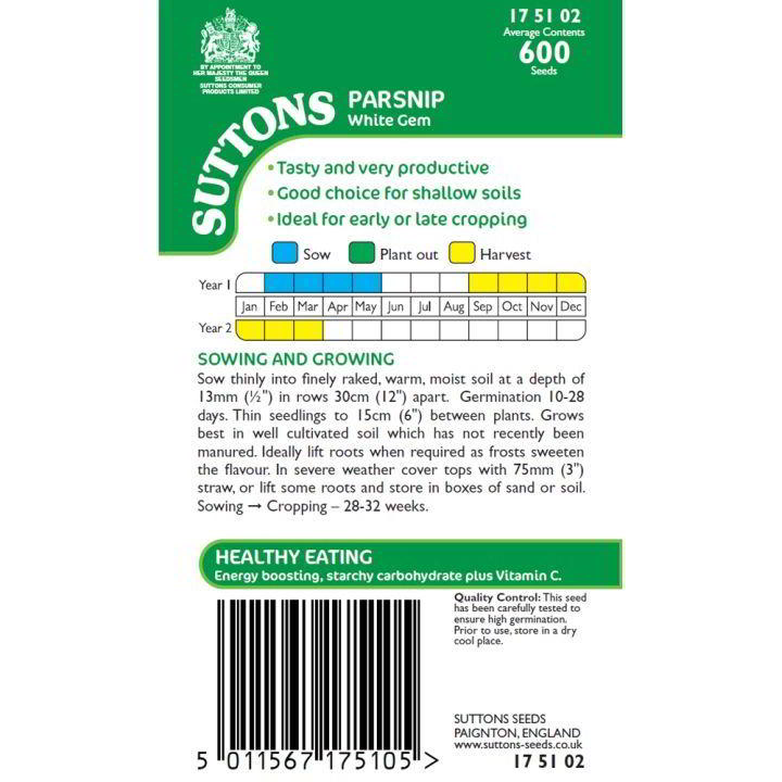 Suttons Parsnip White Gem Seeds