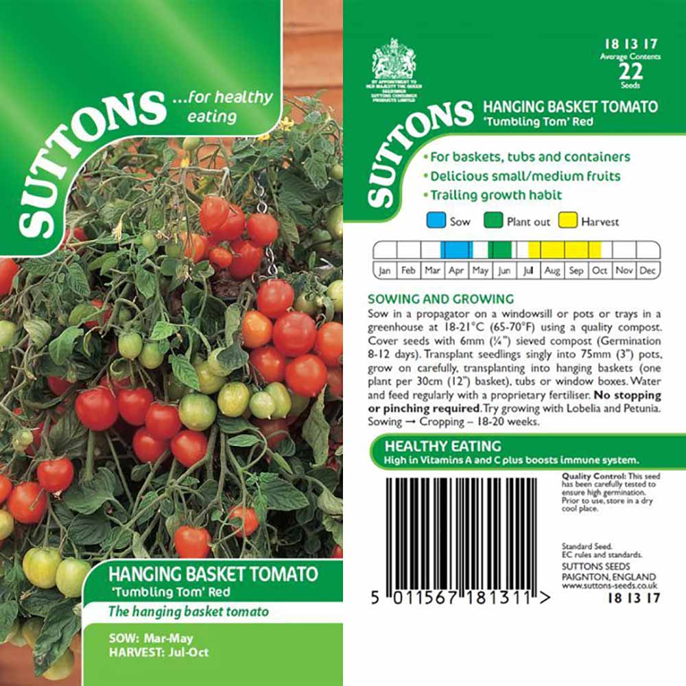 Suttons Hanging Basket Tomato Tumbling Tom Red Seeds