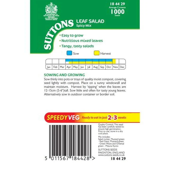 Suttons Speedy Veg Leaf Salad Spicy Mix Seeds