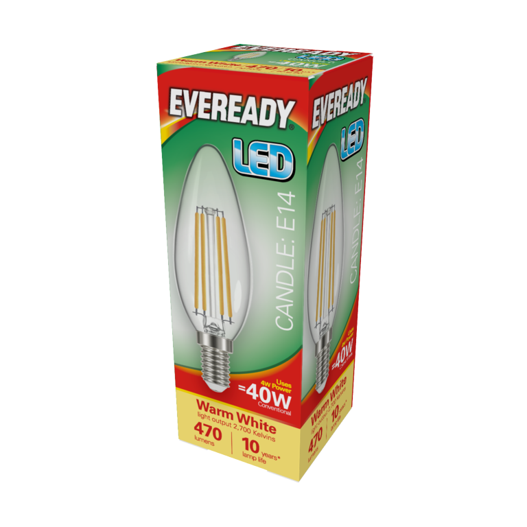 Eveready LED SES Clear 40W Candle Warm White Bulb