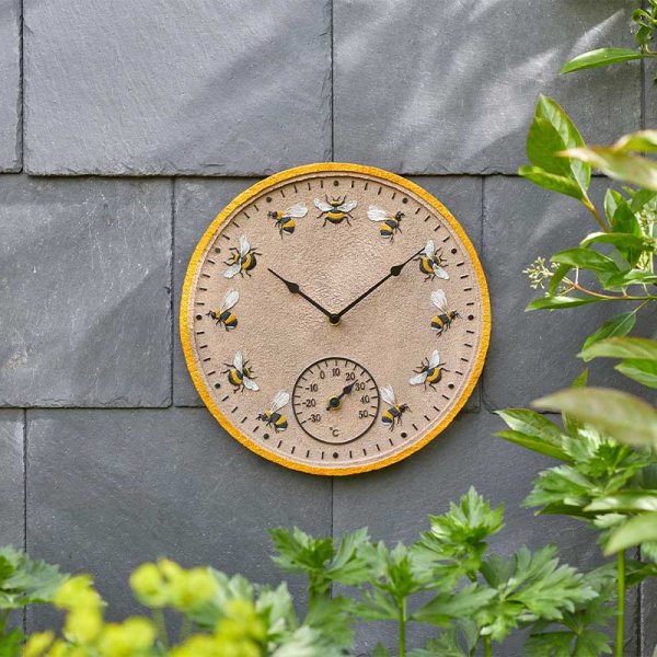Smart Garden Outside In 12" Beez Wall Clock & Thermometer
