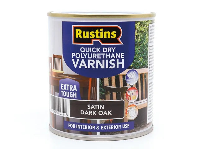 Rustins Quick Dry Polyurethane Varnish Satin Dark Oak 500ml