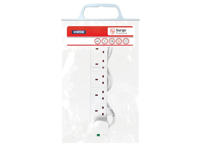 Status 6 Gang 2 Metre Anti Surge Extension Lead