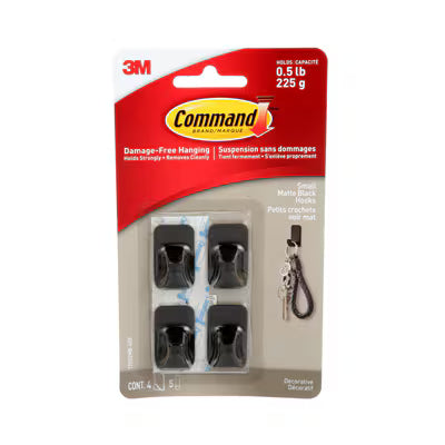 Command Small Matte Black Hooks 4 Pack