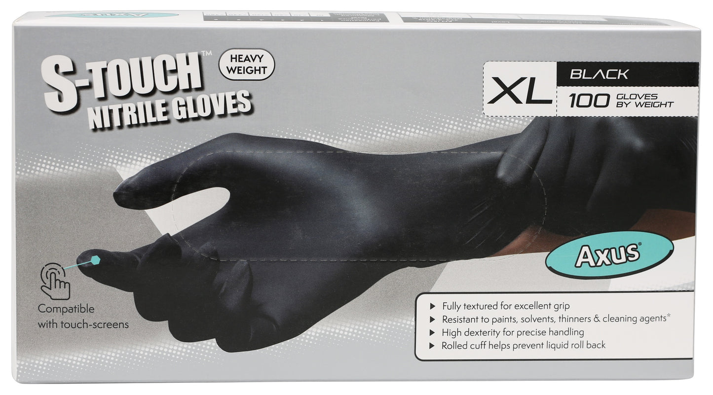 Axus Decor S Touch Black Nitrile Gloves Extra Large Box of 100