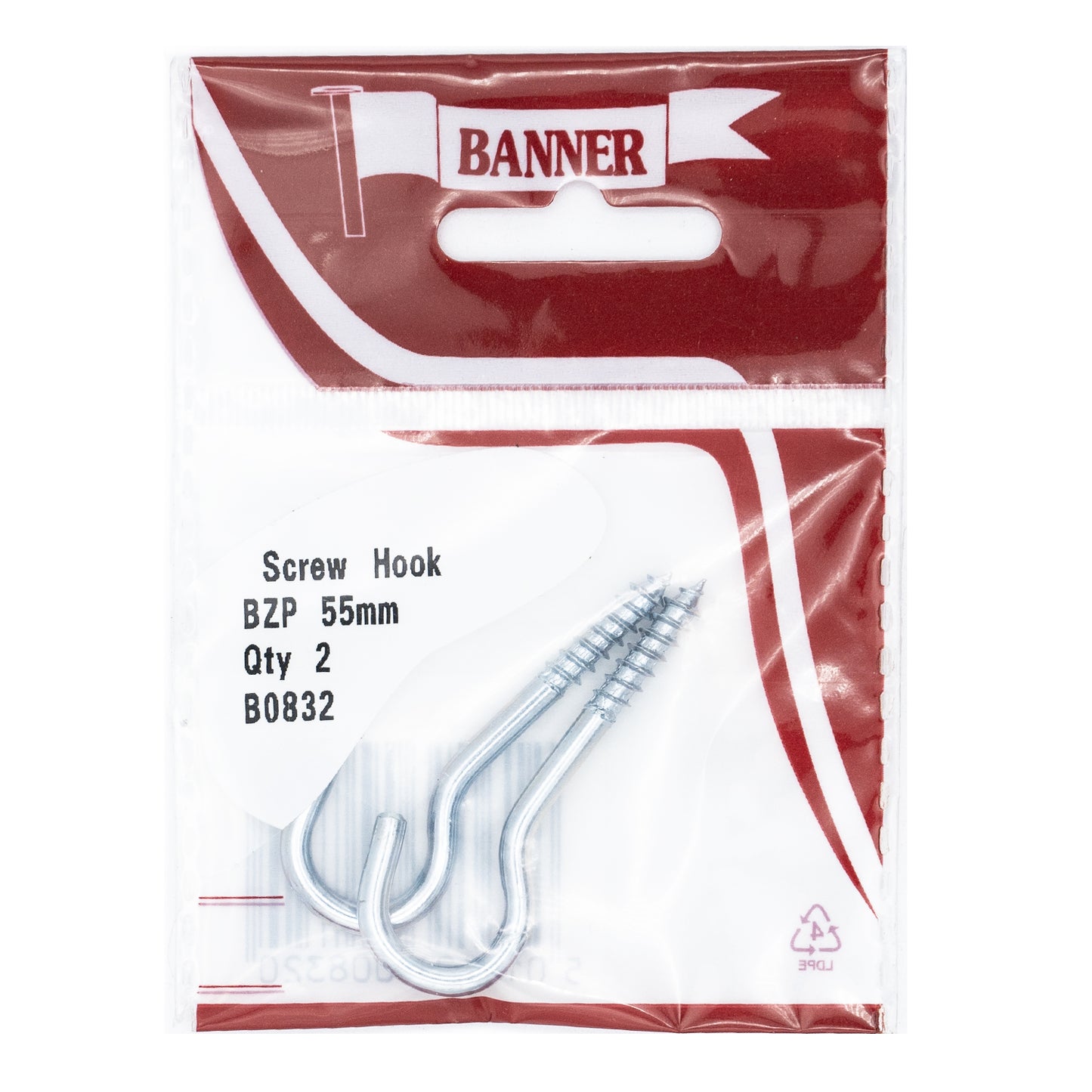 Banner BZP 55mm Screw Hooks 2 Pack