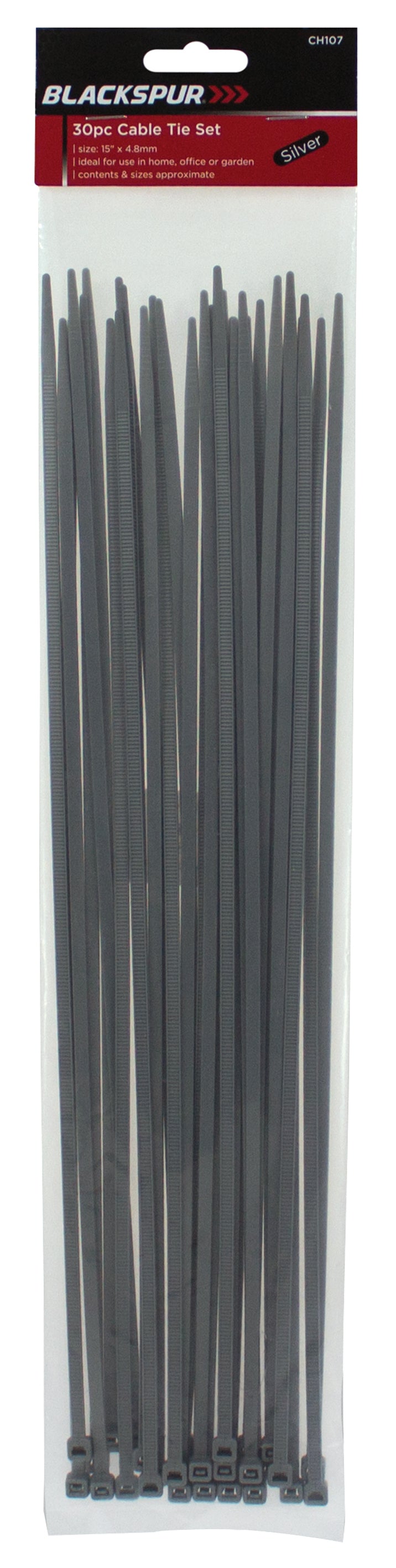 Blackspur CH107 15" x 4.8mm Silver Cable Ties 30 Pack