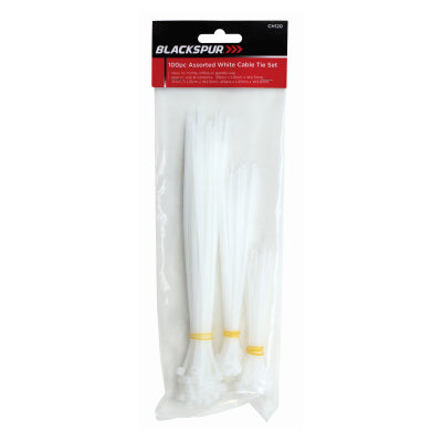Blackspur 100 Piece Assorted White Cable Ties