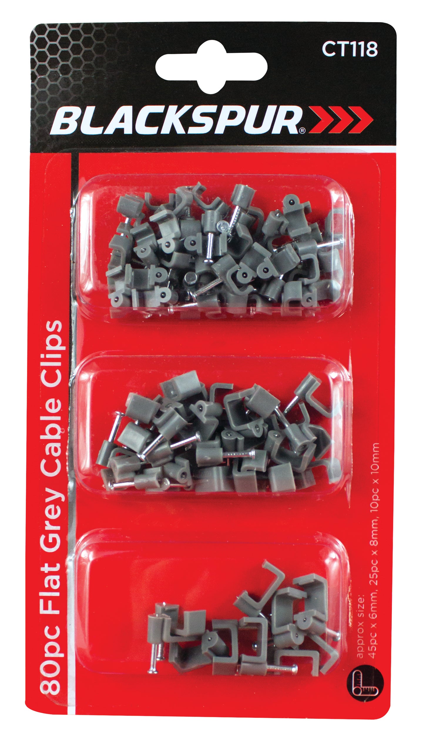 Blackspur CT118 Grey Flat Cable Clips 80 Pack