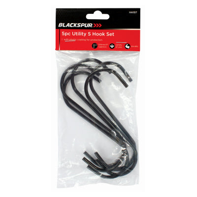 Blackspur HA107 5 Piece Black Utility S Hook Set