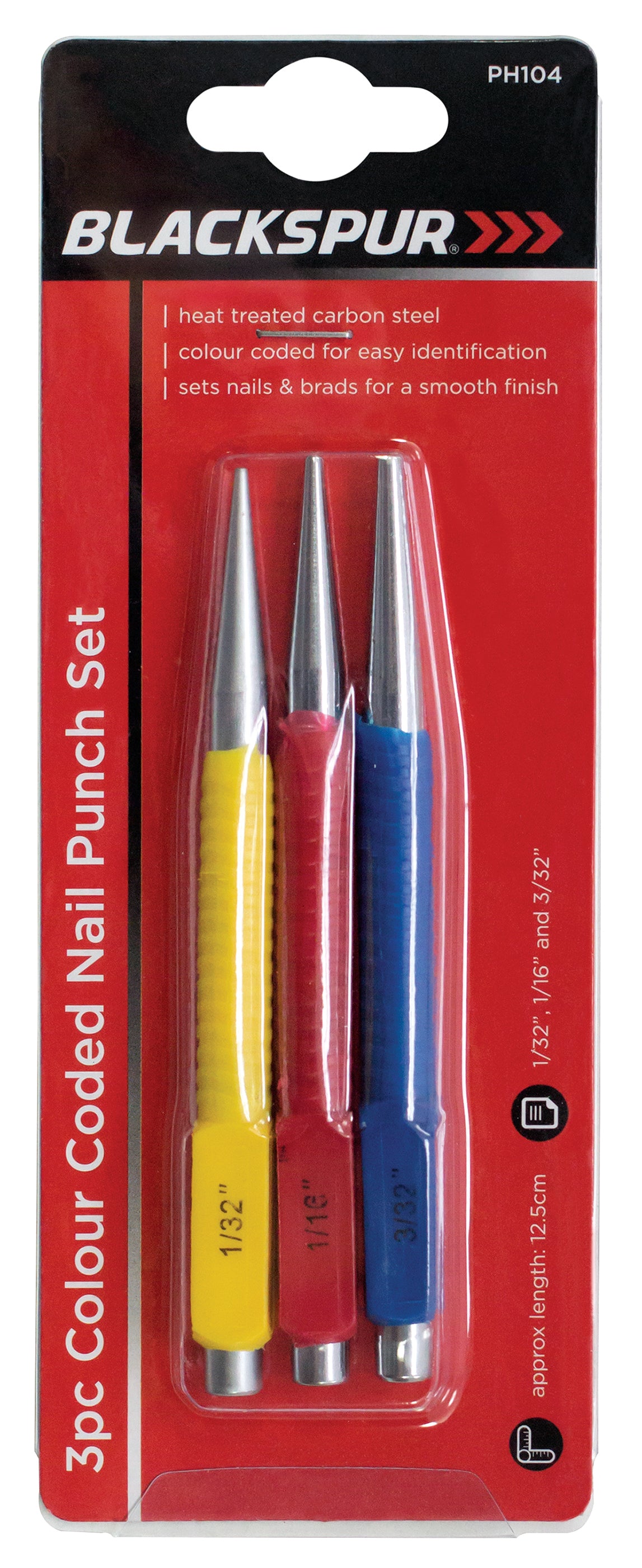 Blackspur PH104 3 Piece Colour Coded Nail Punch Set