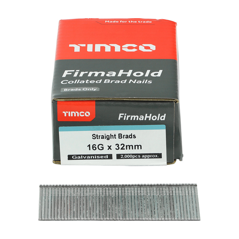 Timco FirmaHold Collated Brad Nails - 16 Gauge x 32mm - Straight - Galvanised 2000 Pack