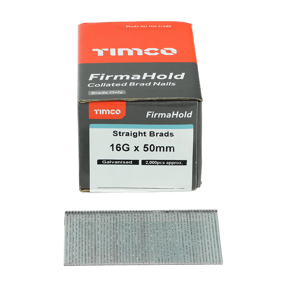 Timco FirmaHold Collated Brad Nails - 16 Gauge x 50mm - Straight - Galvanised 2000 Pack