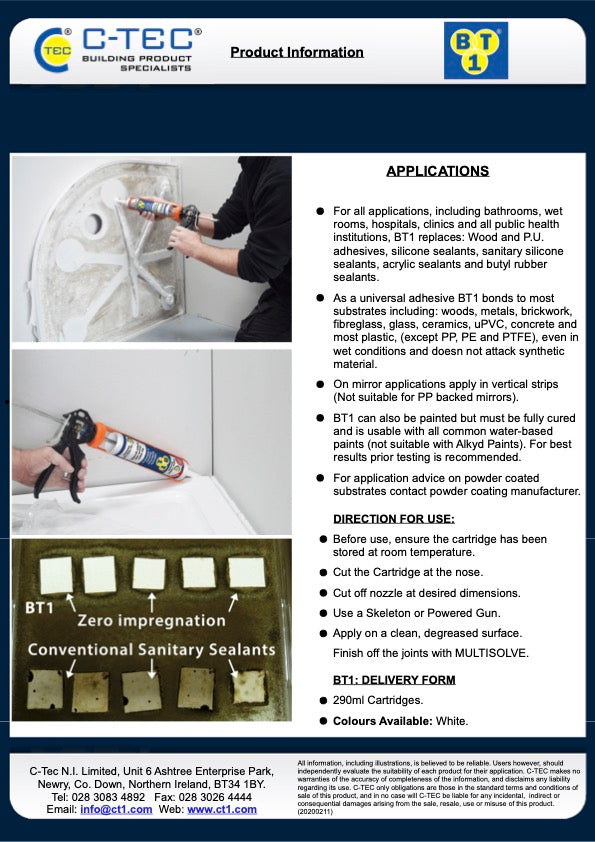 C Tec BT1 Tribrid White Bathroom Sealant & Adhesive