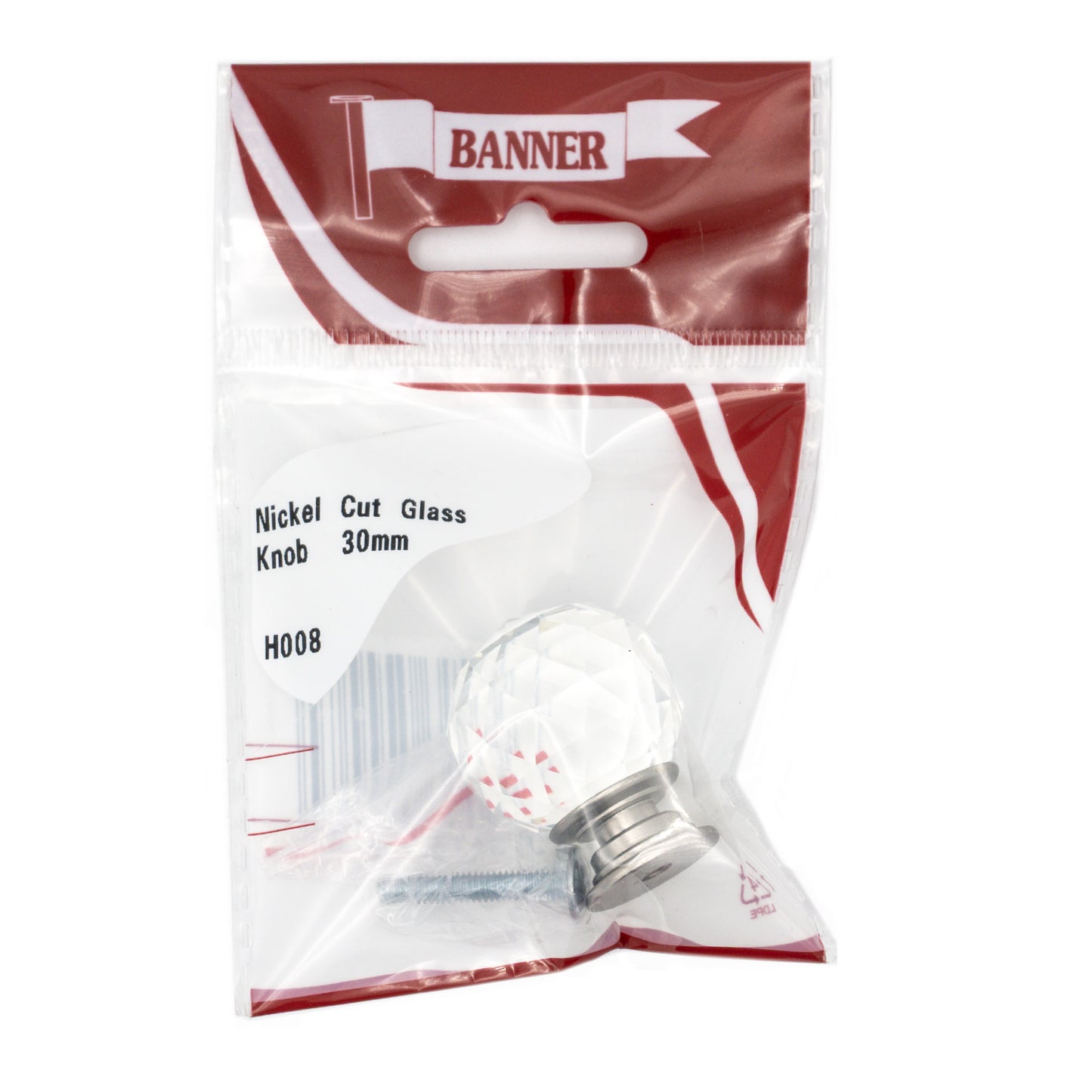Banner Nickel Cut Glass Door Knob 30mm