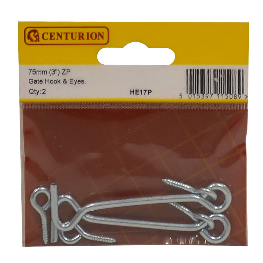 Centurion HE17P 3" Zinc Plated Gate Hook & Eyes 2 Pack