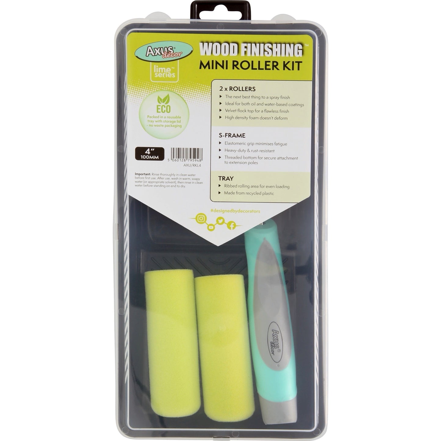 Axus Decor Lime Series 4" Wood Finishing 5 Piece Roller Set