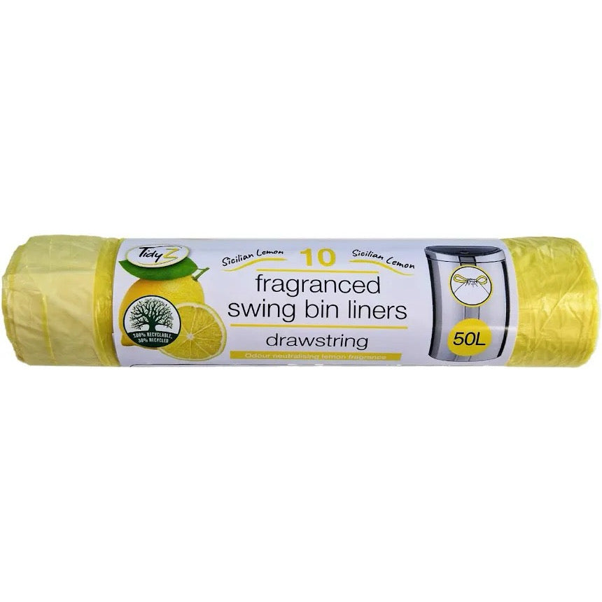 Tidyz Lemon Scented 50L Kitchen Swing Bin Liners 10 Pack