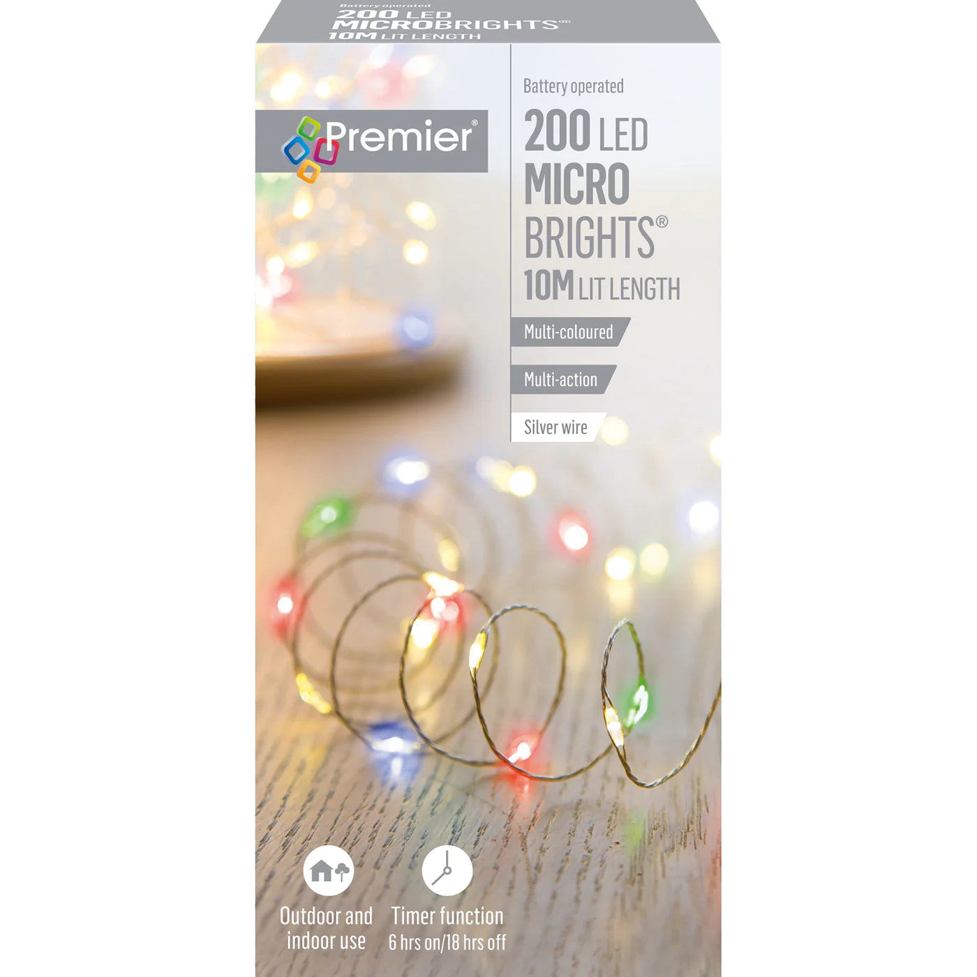 Premier Micro 200 Multi Action Pin Wire Battery LED Lights Rainbow