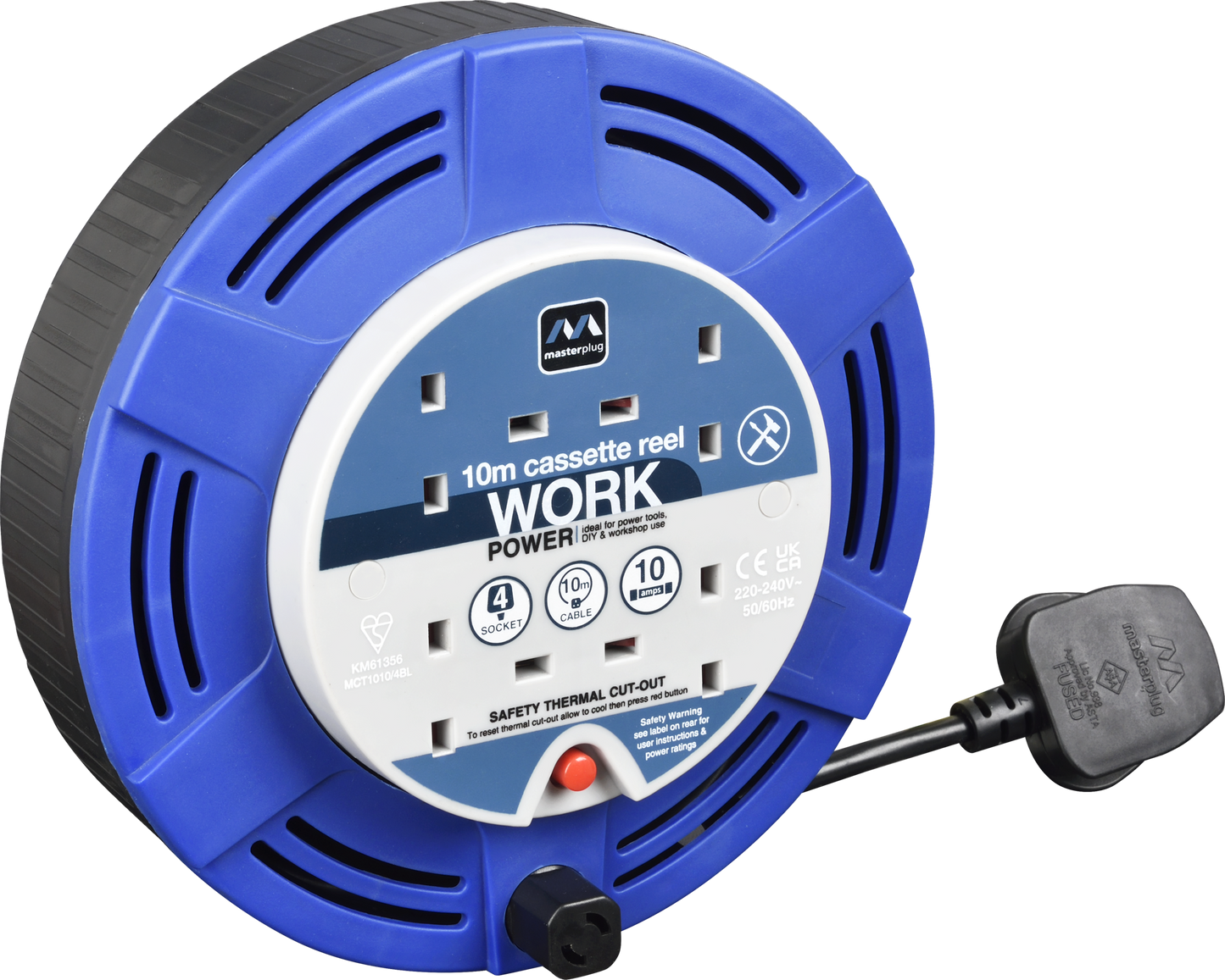 Masterplug 10m 4 Socket Cassette Reel Extension Lead