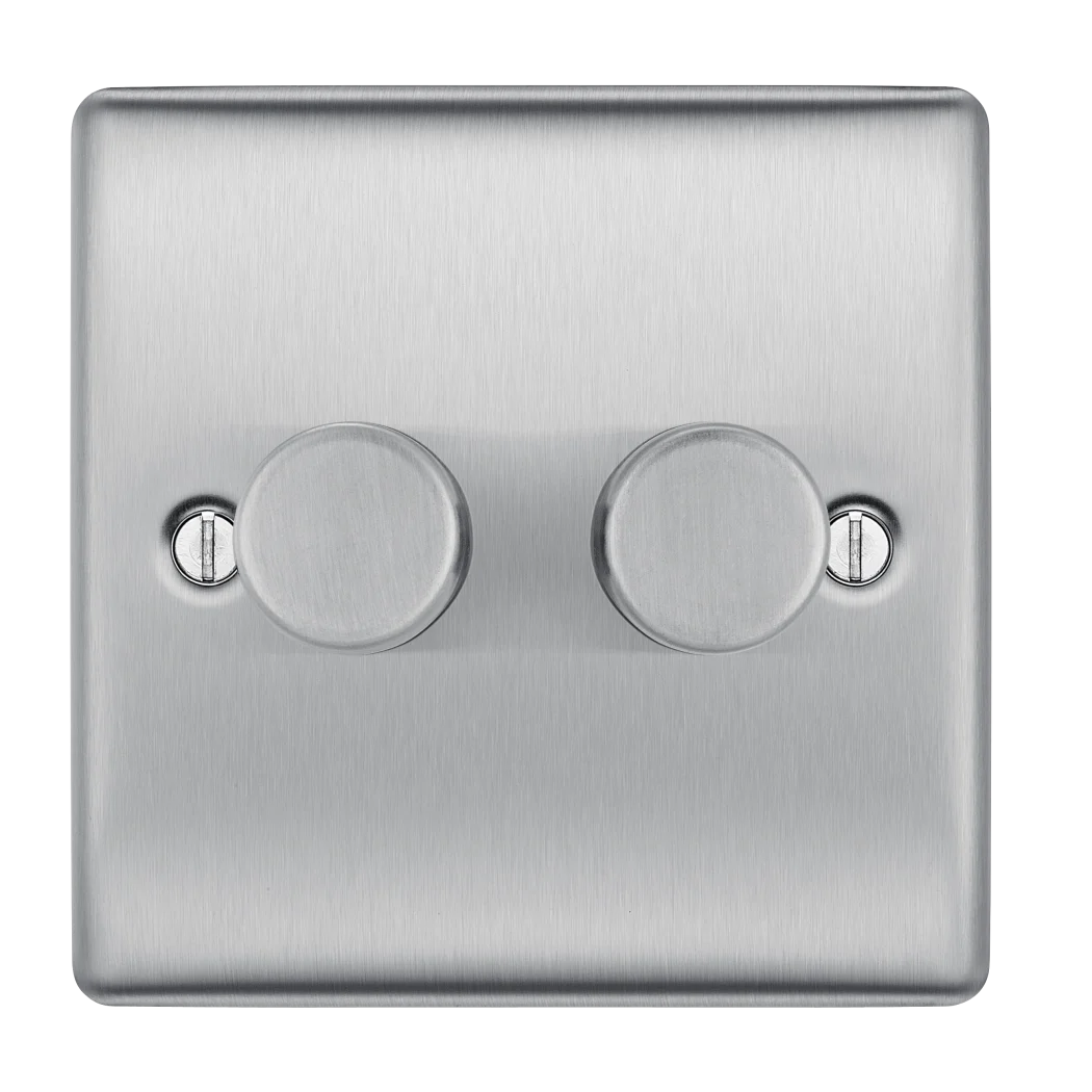 BG Nexus Metal Brushed Steel LED Double Dimmer Switch