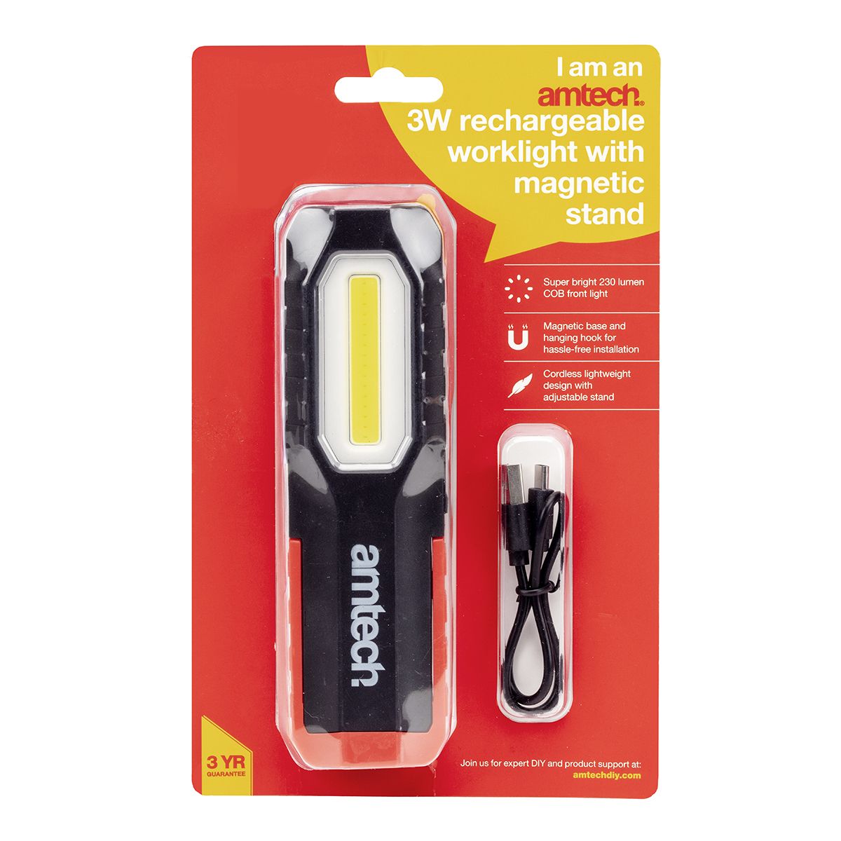 Amtech S8171 3W Rechargeable Worklight with Magnetic Stand