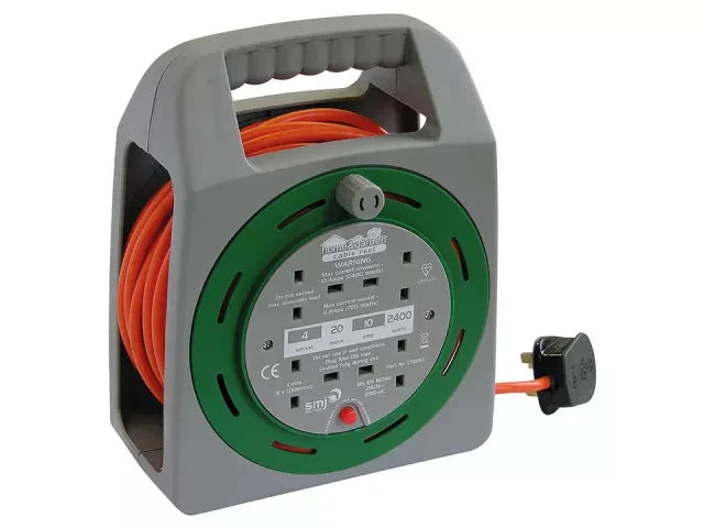 SMJ Home & Garden Cable Reel 10 Amp 4 Socket 20 Metre
