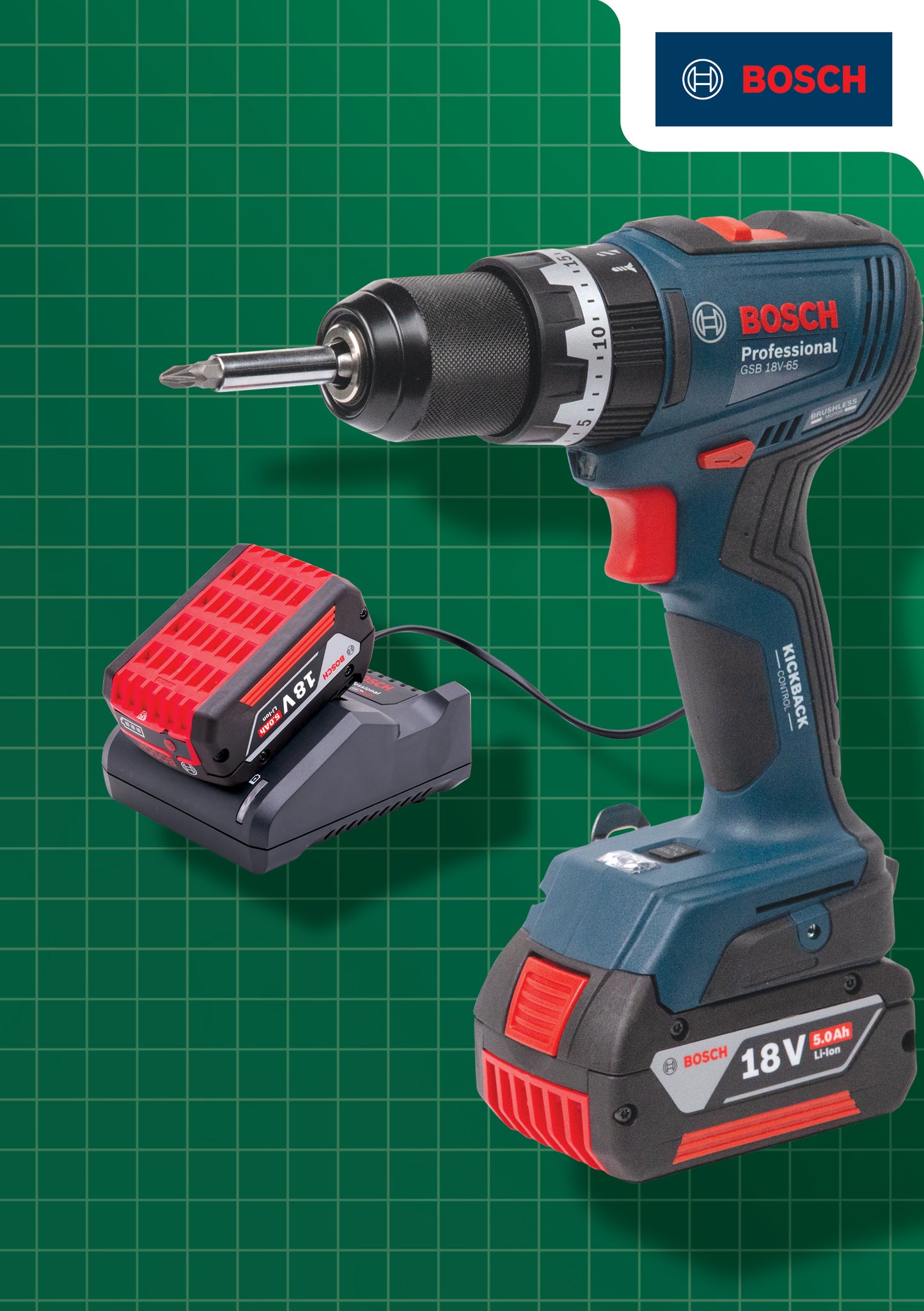 Bosch Combi Drill Kit with 2 x 4 Ah Batteries & Charger