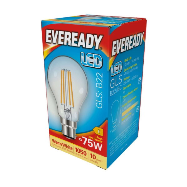 Eveready Clear LED BC 75W Warm White GLS Bulb