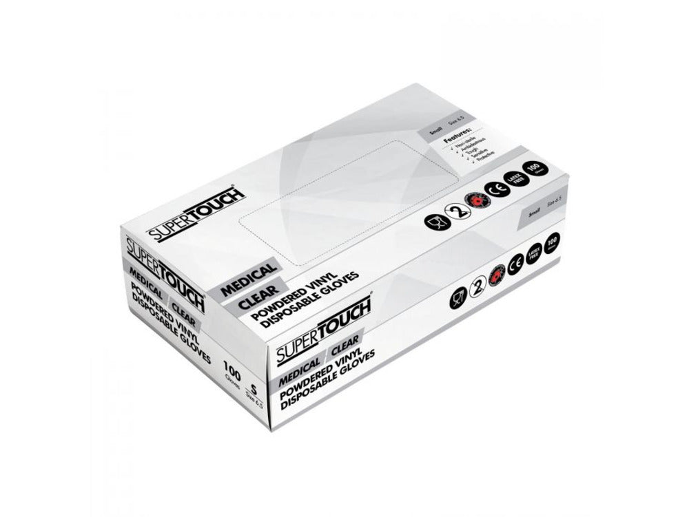 Super Touch Clear Powder Free Vinyl Disposable Gloves Medium 100 Gloves