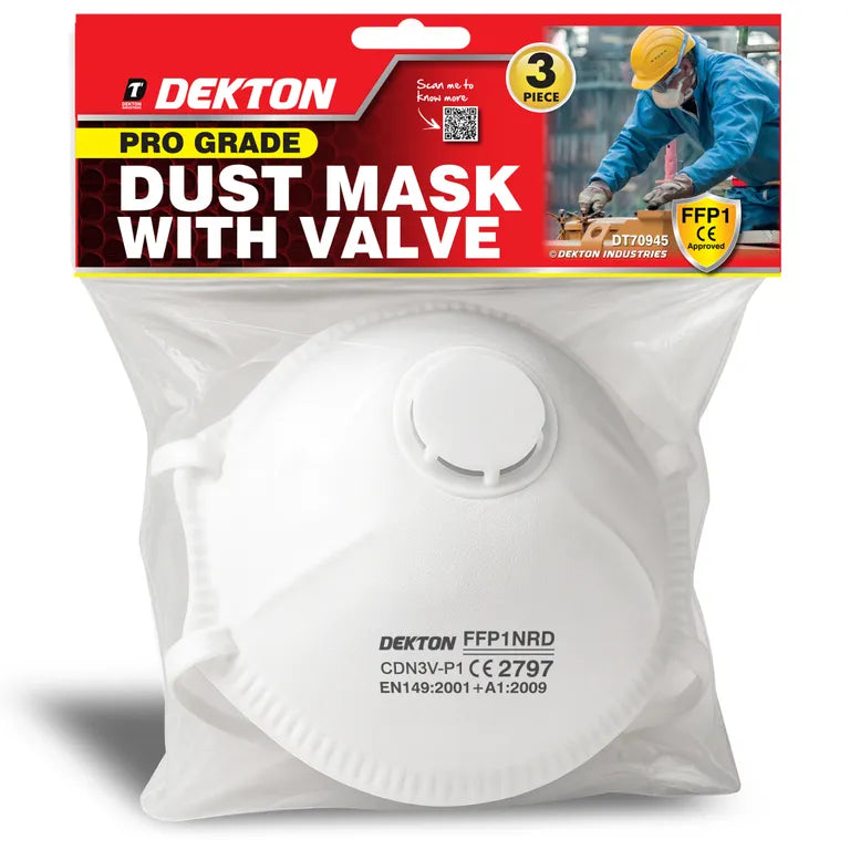 Dekton DT70945 3 Piece Dust Mask with Valve Set