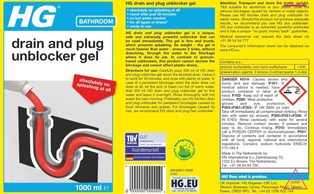 HG Drain & Plug Unblocker Gel 1L