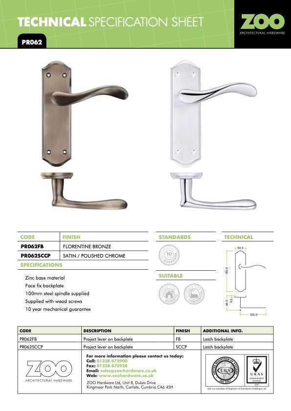 Zoo Project Asti Lever on Latch Satin Polished Chrome Door Handles