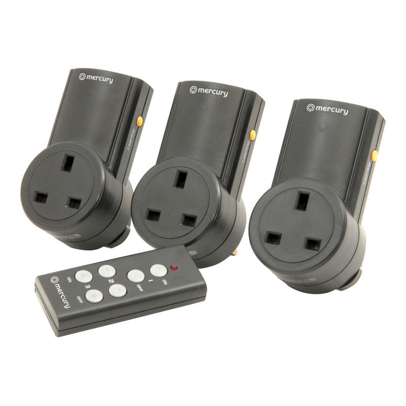 Mercury Black Wireless Remote Control Mains Socket Set of 3