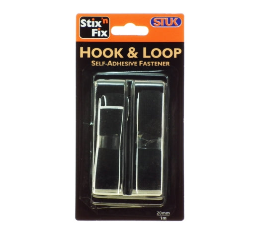 Stuk Black Hook & Loop Velcro 20mm x 1m