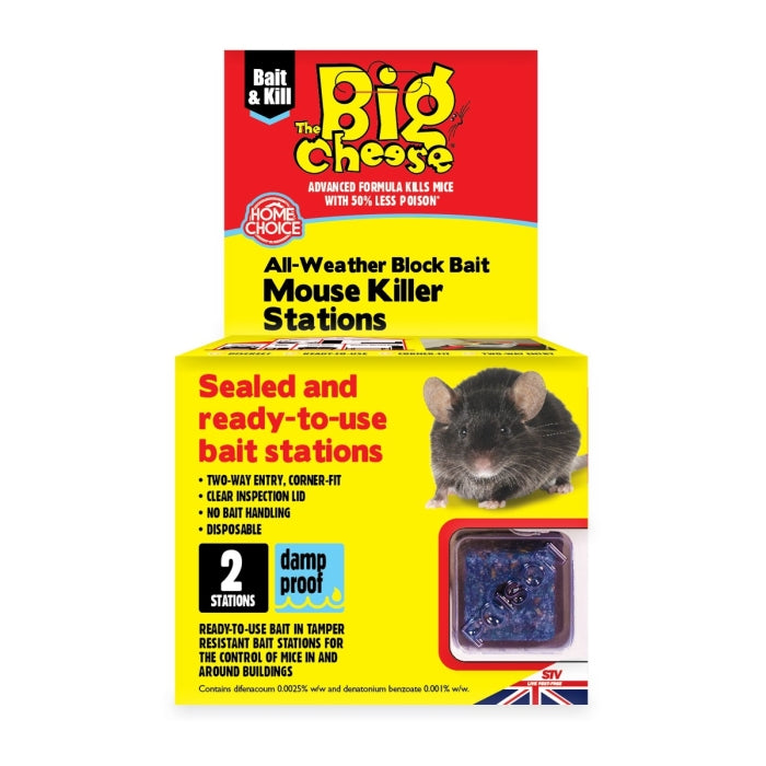 STV STV210 Ready Baited All Weather Block Bait Mouse Killer Stations 2 Pack