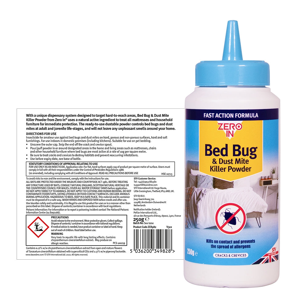 STV ZER982 Bed Bug & Dust Mite Killer Powder 250g